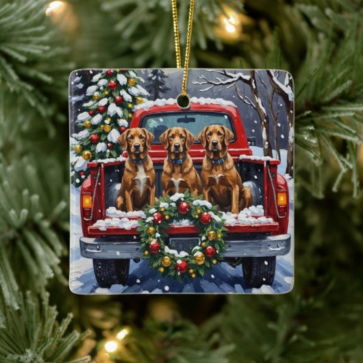 Wirehaired Pointing Griffon Christmas Red Truck セラミックオーナメント (ツリー)