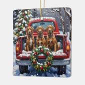 Wirehaired Pointing Griffon Christmas Red Truck セラミックオーナメント (左)