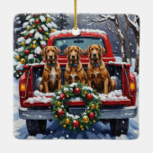 Wirehaired Pointing Griffon Christmas Red Truck セラミックオーナメント (裏面)