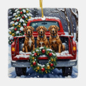 Wirehaired Pointing Griffon Christmas Red Truck セラミックオーナメント (正面)