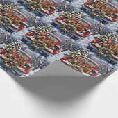 Wirehaired Pointing Griffon Christmas Red Truck ラッピングペーパー (角)