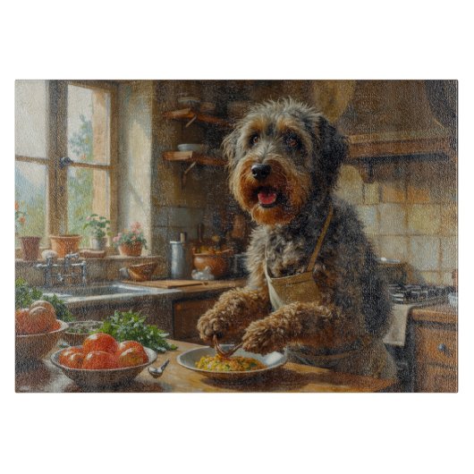 Wirehaired Pointing Griffon Cooking in Kitchen カッティングボード (正面)