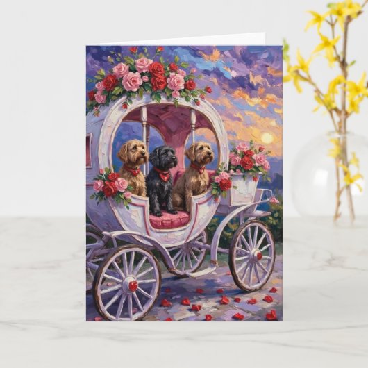 Wirehaired Pointing Griffon Dog Valentine's Day カード (黄色い花)