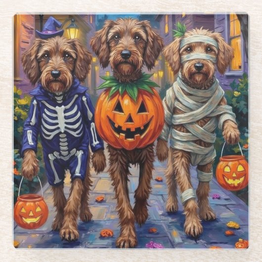 Wirehaired Pointing Griffon Halloween Costumes ガラスコースター (正面)