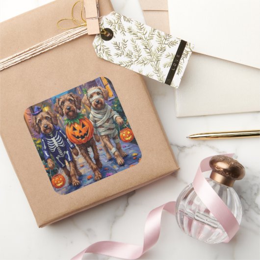 Wirehaired Pointing Griffon Halloween Costumes スクエアシール (ギフト)