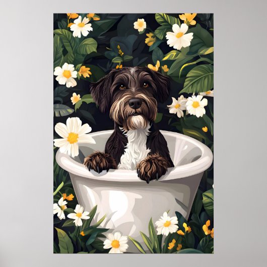 Wirehaired Pointing Griffon In Bathtub Poster ポスター (正面)