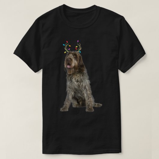 Wirehaired Pointing Griffon Reindeer Christmas Dog Tシャツ (デザイン正面)
