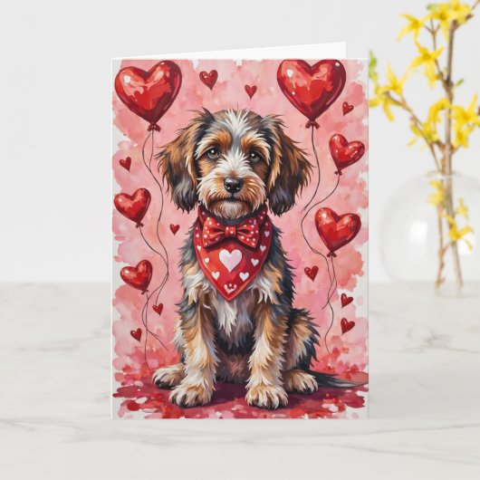 Wirehaired Pointing Griffon Valentine Dog カード (黄色い花)