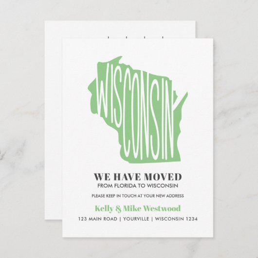 WISCONSIN新しい住所を移動した新しいホームポストカー ポストカード (正面/裏面)
