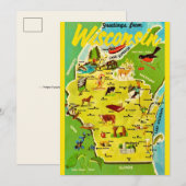 Wisconsin 5x7 Map Vintage Postcard (正面/裏面)