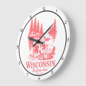 Wisconsin Badger State Cow  ラージ壁時計 (傾斜)