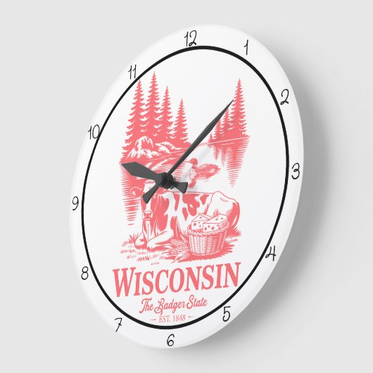 Wisconsin Badger State Cow ラージ壁時計 (傾斜)