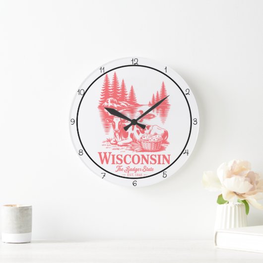 Wisconsin Badger State Cow  ラージ壁時計 (ホーム)