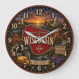 Wisconsin State America's Dairyland ラージ壁時計