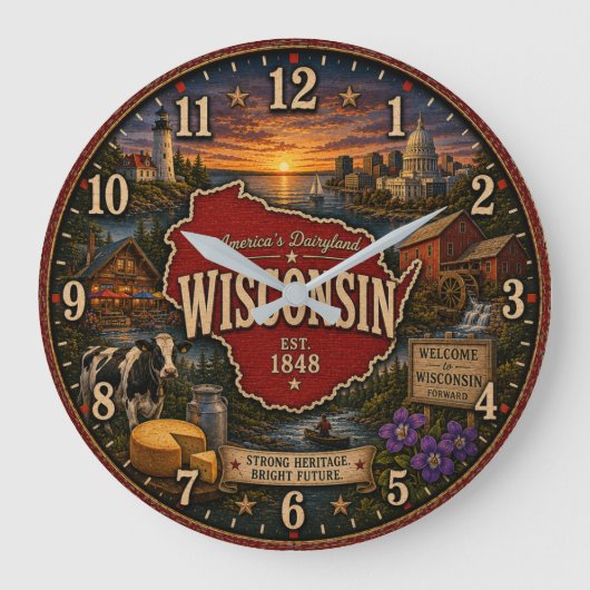 Wisconsin State America's Dairyland ラージ壁時計 (正面)