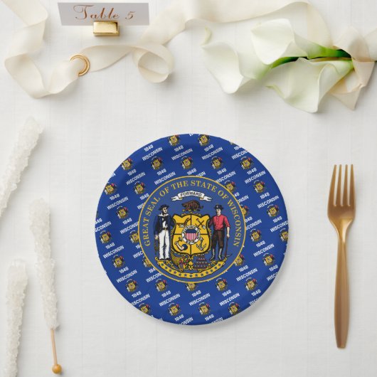 Wisconsinite Flag & Seal, Wisconsin ペーパープレート (ウェディング)