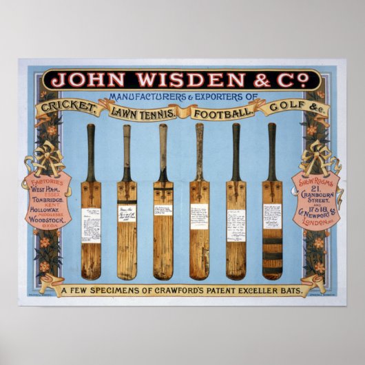 Wisden Cricketこうもり, 1895 ポスター (正面)