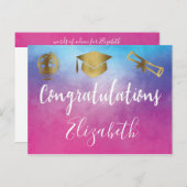 WIsdomの卒業キャップワードアドバイスピンクパーティー ポストカード (正面/裏面)