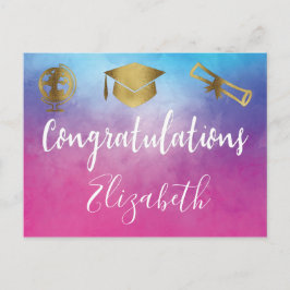 WIsdomの卒業キャップワードアドバイスピンクパーティー ポストカード