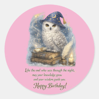 Wisdom & Knowledge Snow Owl Happy Birthday ラウンドシール