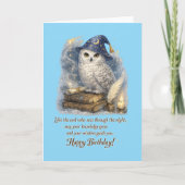 Wisdom & Knowledge Snow Owl Happy Birthday Card カード (正面)