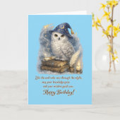 Wisdom & Knowledge Snow Owl Happy Birthday Card カード (黄色い花)