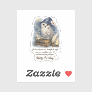 Wisdom Knowledge Snow Owl Happy Birthday  Stickers シール