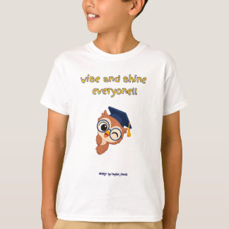 WISE AND SHINE EVERYONE 白いウィンクフクロウ 少年用 Tシャツ