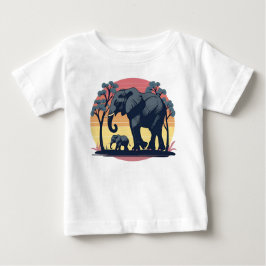 Wise and Wild - レトロ象ファミリーの夕焼け ベビーTシャツ