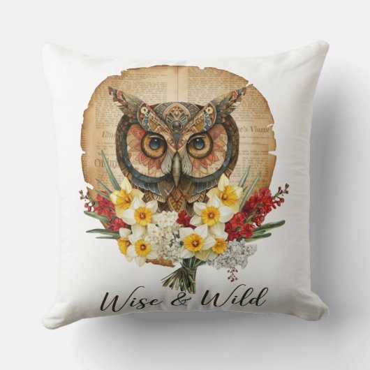 Wise and Wild Boho Owl Art クッション (裏面)