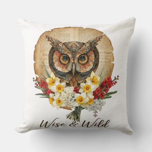 Wise and Wild Boho Owl Art クッション (正面)