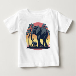Wise and Wild – Retro Elephant Family Sunset  ベビーTシャツ