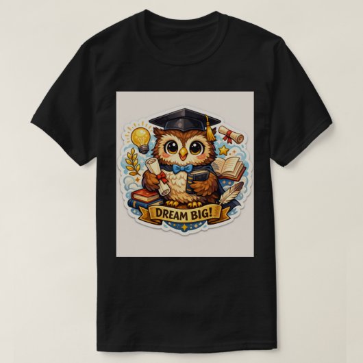 Wise Grad Owl: Vibrant Milestone Achievement Tシャツ (デザイン正面)