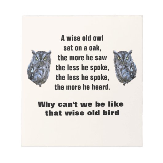 WISE OLD OWLメモ帳 ノートパッド (正面)