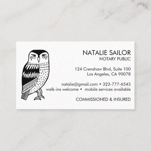 WISE OWLユニークロモダンゴ公証人 名刺 (裏面)