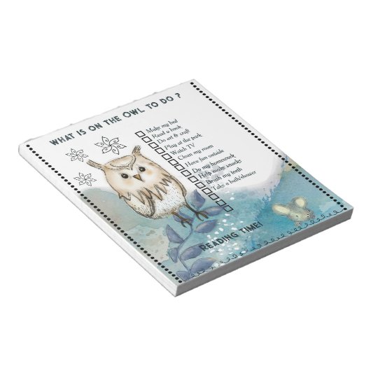 Wise Owl cute mouse Kids Daily Routine Checklist  ノートパッド (アングル)