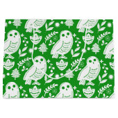 Wise Owl Folk Art Green Holiday ラージペーパーバッグ (正面)