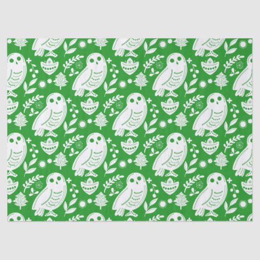 Wise Owl Folk Art Green Holiday 薄葉紙 (正面)