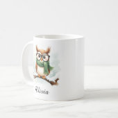 Wise Owl in Glasses & Scarf Custom Name Mug コーヒーマグカップ (正面左)