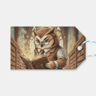 Wise Owl Librarian Vintage Watercolor Gift Tag ギフトタグ