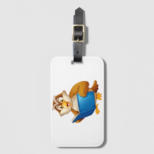 Wise Owl Reading Book ラゲッジタグ (正面縦)