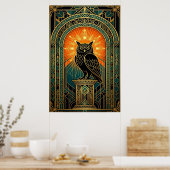 Wise Owl Silhouette Art Deco Midnight Gold ポスター (キッチン)