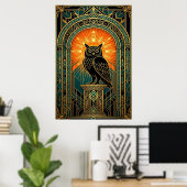 Wise Owl Silhouette Art Deco Midnight Gold ポスター (ホームオフィス)