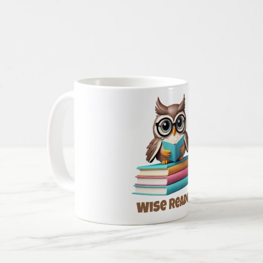 Wise Reader Owl Coffee Mug Gift コーヒーマグカップ (正面左)