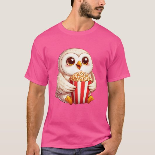 Wise Snow Owl Popcorn Movie Night friends Tシャツ (正面)