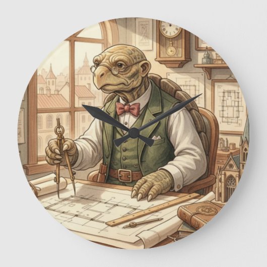 Wise Turtle Architect Vintage Office Wall Clock ラージ壁時計 (正面)