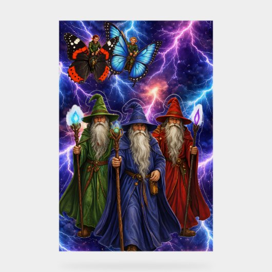Wise wizards and butterfly elves, stormy fantasy s アクリルサイン (正面)