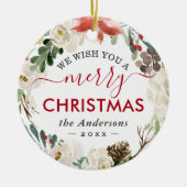 Wish You A Merry Christmasリースフローラ写真 セラミックオーナメント (正面)