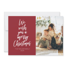 Wish You A Merry Christmas Red Photo Holiday Card