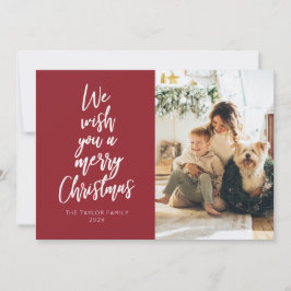 Wish You A Merry Christmas Red Photo Holiday Card シーズンカード